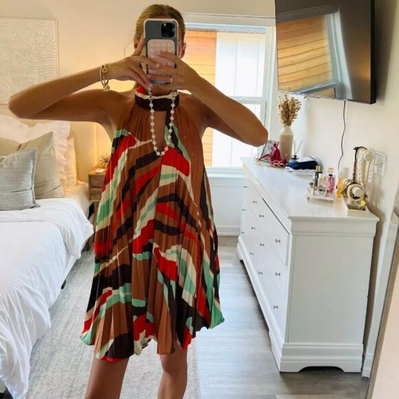 Anthropologie Dresses & Skirts - Anthropologie x HUTCH Halter Pleated Swing Mini Dress. L NWT